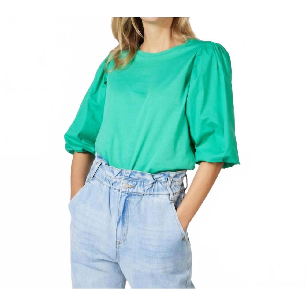 NEW ESQUALO posy puff sleeve t-shirt in jade green